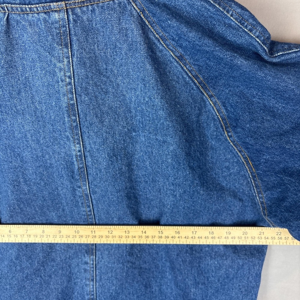 Vintage Timberwolf Denim Overcoat Womens Small Blue Aztec Corduroy Collar Long - Picture 9 of 10